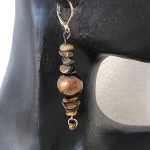 Tigers Eye and Bronze Beaded Drop Earrings